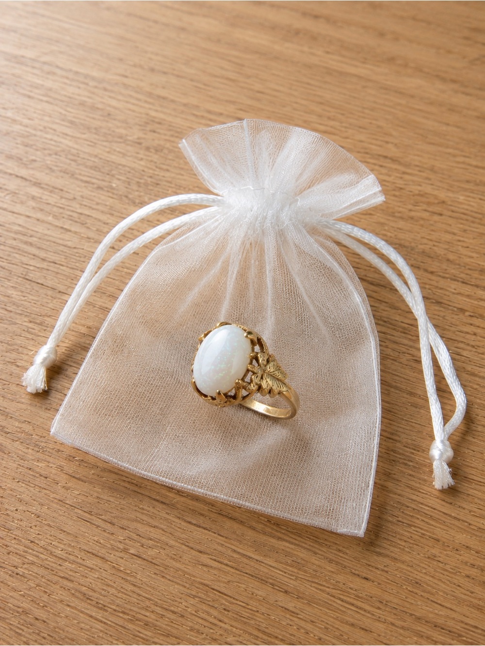 Gold Opal Cocktail Ring - White Opal Cabochon